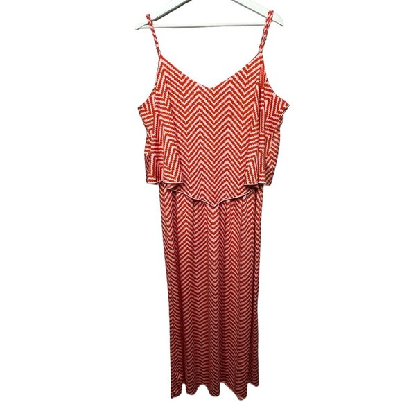 Magic Maxi Sundress Plus Size 2X Orange Geometric Sleeveless Flowy Summer Dress - Picture 1 of 11